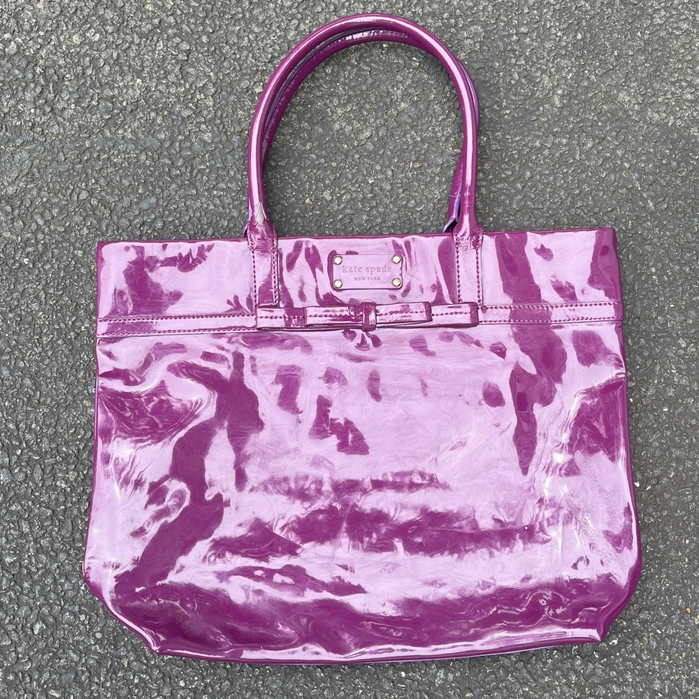 Kate Spade Bon Vivant Purple Patent Leather Tote Bag Bow Accent